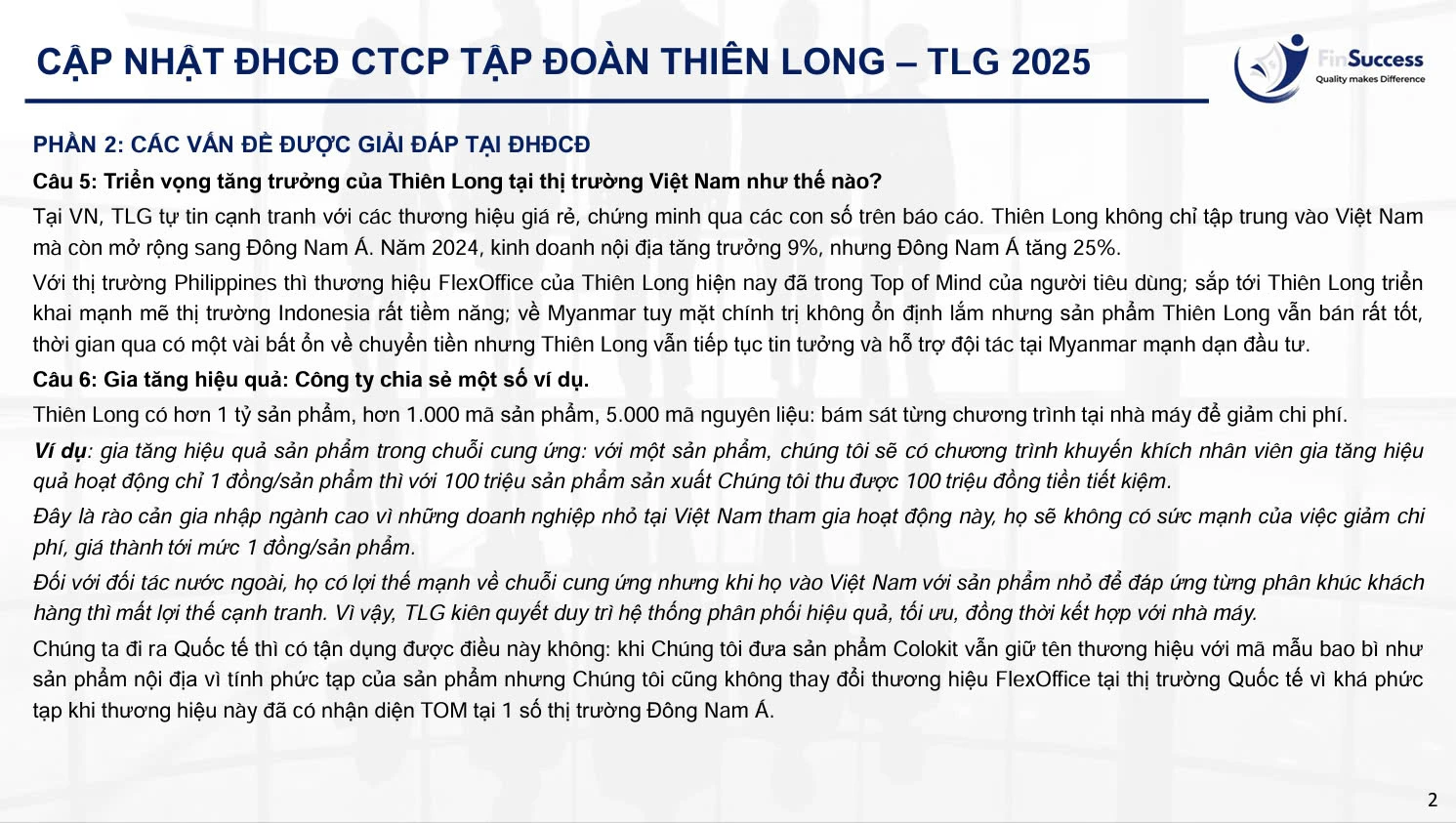 Hỏi đáp tại ĐHCĐ TLG 2025