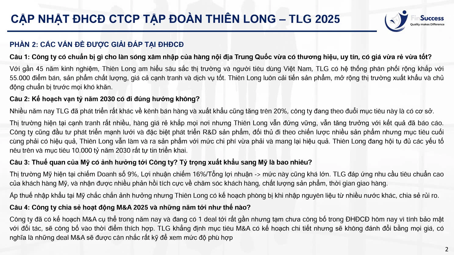 Hỏi đáp tại ĐHCĐ TLG 2025